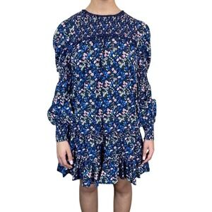 ALLISON SPRING INSPIRED BLUE‎ FLORAL PRINTED BOHO MARIE SLEEVED DRESS